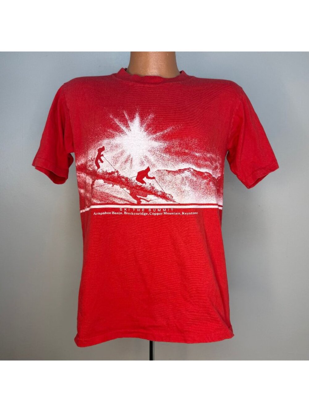 Vintage 1980s Ski the Summit Colorado Wrap Around Print T-Shirt, Oneita Size Med